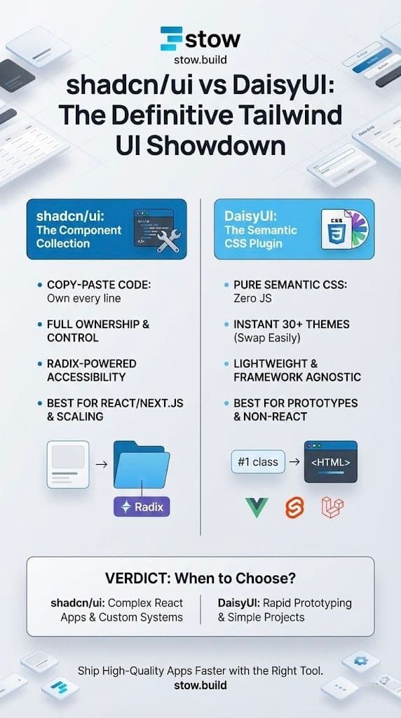 shadcn vs daisy ui infographic
